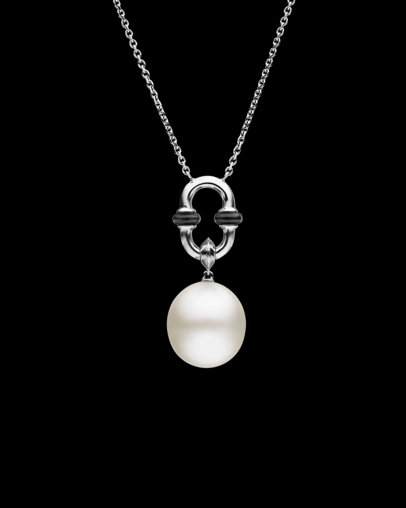 Necklaces & Pendants^Paspaley Black Spinel Anchor Link Pearl Necklet | 13mm Oval Pearl, Black Spinel, and White Gold WhiteGold