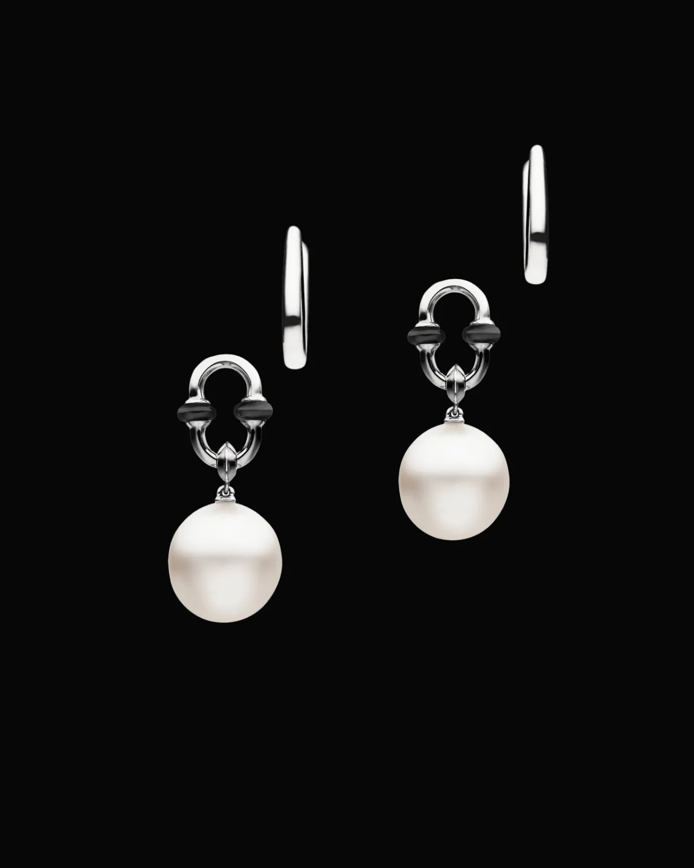 Earrings & Studs^Paspaley Black Spinel Anchor Link Pearl Earrings | 11mm Oval Pearls, Black Spinel, and White Gold WhiteGold
