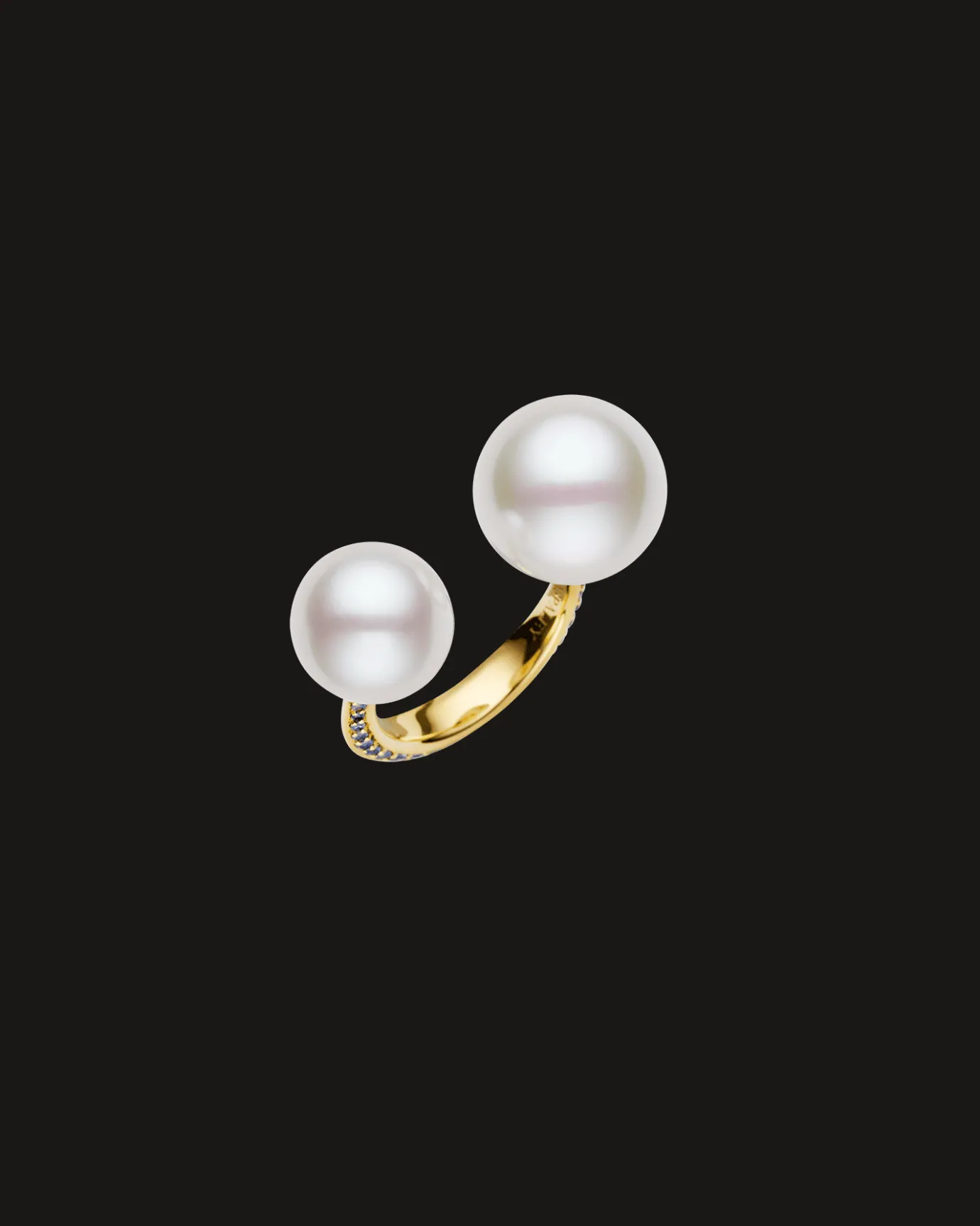Rings^Paspaley Blue Sapphire Double Pearl Split Ring | 11-13mm Button Pearls, Blue Sapphire, and Yellow Gold YellowGold