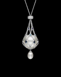 Necklaces & Pendants^Paspaley Blue Sapphire Lavalier Pearl Necklace | 15mm Button Pearl, Blue Sapphires, and White Gold WhiteGold