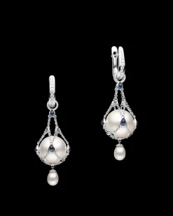 Earrings & Studs^Paspaley Blue Sapphire Lavalier Pearl Earrings | 12mm Round Pearls, Blue Sapphires, and White Gold