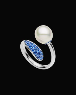 Rings^Paspaley Blue Sapphire Touchstone Pearl Ring | 9mm Oval Pearl, Blue Sapphires, and White Gold WhiteGold