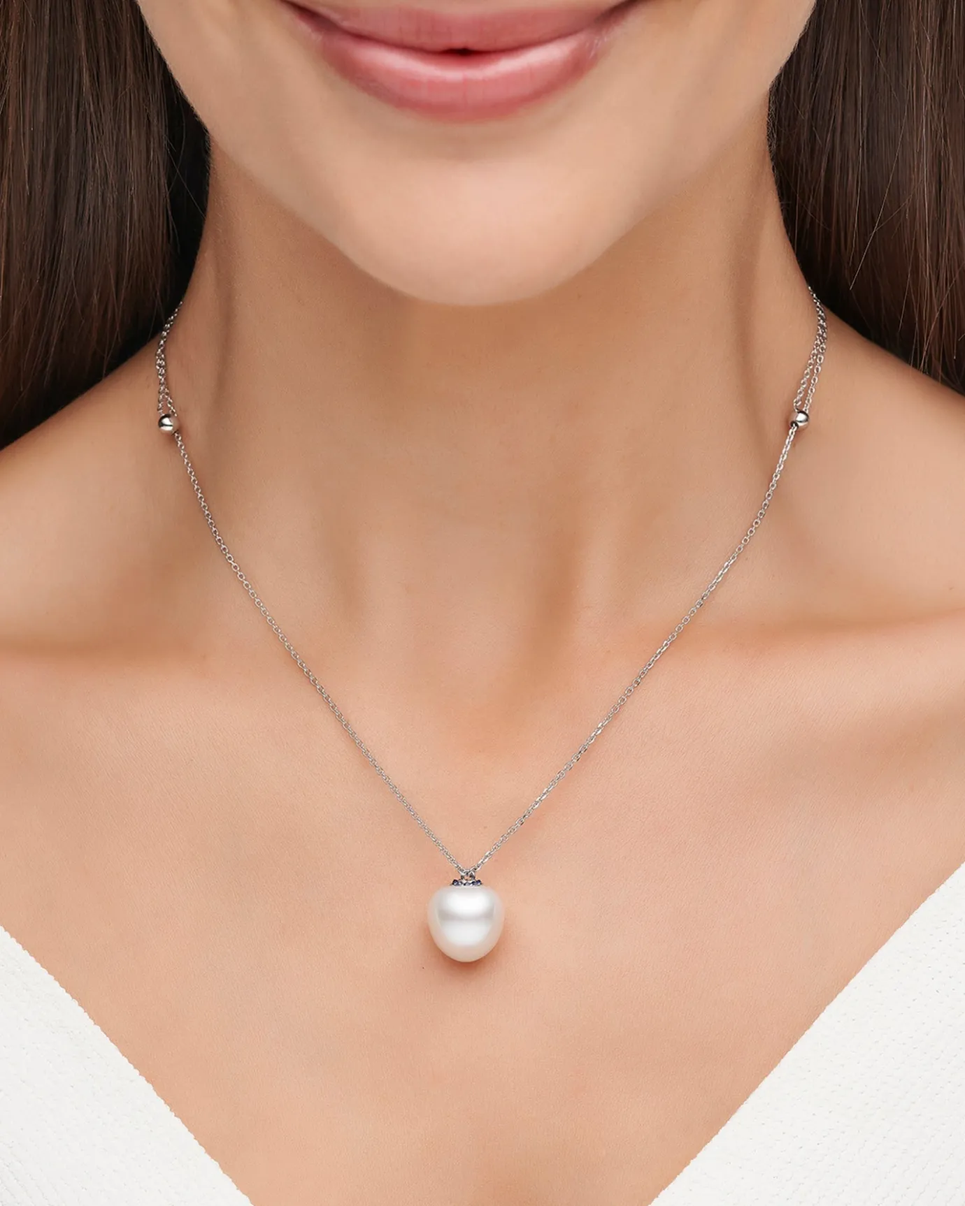 Necklaces & Pendants^Paspaley Blue Sapphire Touchstone Single Pearl Necklace | 13mm Triangle Pearl, Blue Sapphires, and White Gold WhiteGold