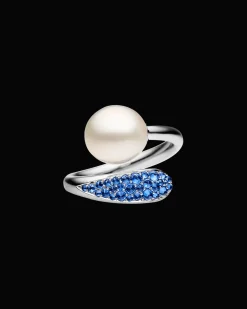 Rings^Paspaley Blue Sapphire Touchstone Pearl Ring | 9mm Oval Pearl, Blue Sapphires, and White Gold WhiteGold