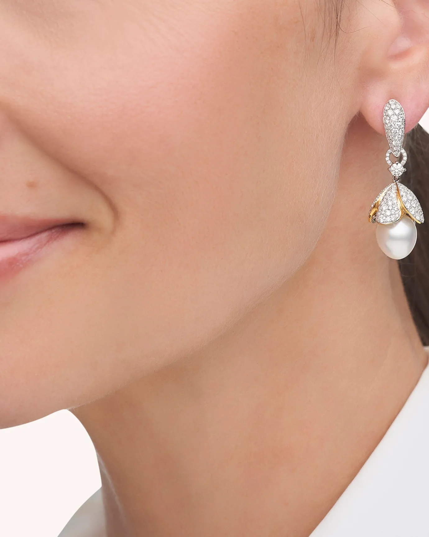 Earrings & Studs^Paspaley Boronia Pearl Earrings | 9mm Oval Pearls, Diamonds, Yellow and White Gold Multi