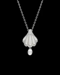 Necklaces & Pendants^Paspaley Clam Shell Diamond Pearl Pendant | Mother of Pearl, 6mm Keshi Pearl, Diamonds, and White Gold WhiteGold