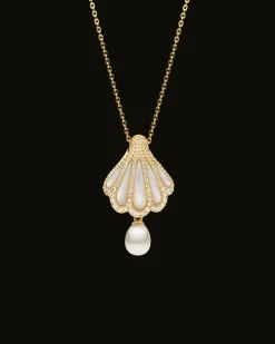 Necklaces & Pendants^Paspaley Clam Shell Diamond Pearl Pendant | Mother of Pearl, 6mm Keshi Pearl, Diamonds, and Yellow Gold YellowGold