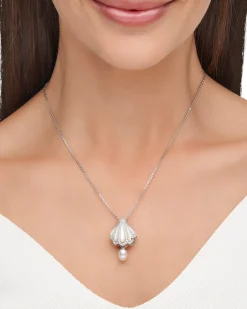 Necklaces & Pendants^Paspaley Clam Shell Diamond Pearl Pendant | Mother of Pearl, 6mm Keshi Pearl, Diamonds, and White Gold WhiteGold