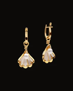 Earrings & Studs^Paspaley Clam Shell Earrings | Mother of Pearl, 5mm Keshi Pearls, Diamonds, and Yellow Gold YellowGold