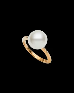 Rings^Paspaley Classic Pearl Ring | 9mm Button Pearl, Diamonds, and Yellow Gold YellowGold