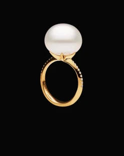 Rings^Paspaley Classic Pearl Ring | 14mm Button Pearl, Diamonds, and Yellow Gold YellowGold