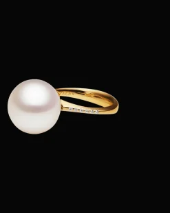Rings^Paspaley Classic Pearl Ring | 13mm Button Pearl, Diamonds, and Yellow Gold YellowGold