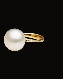 Rings^Paspaley Classic Pearl Ring | 14mm Button Pearl, Diamonds, and Yellow Gold YellowGold