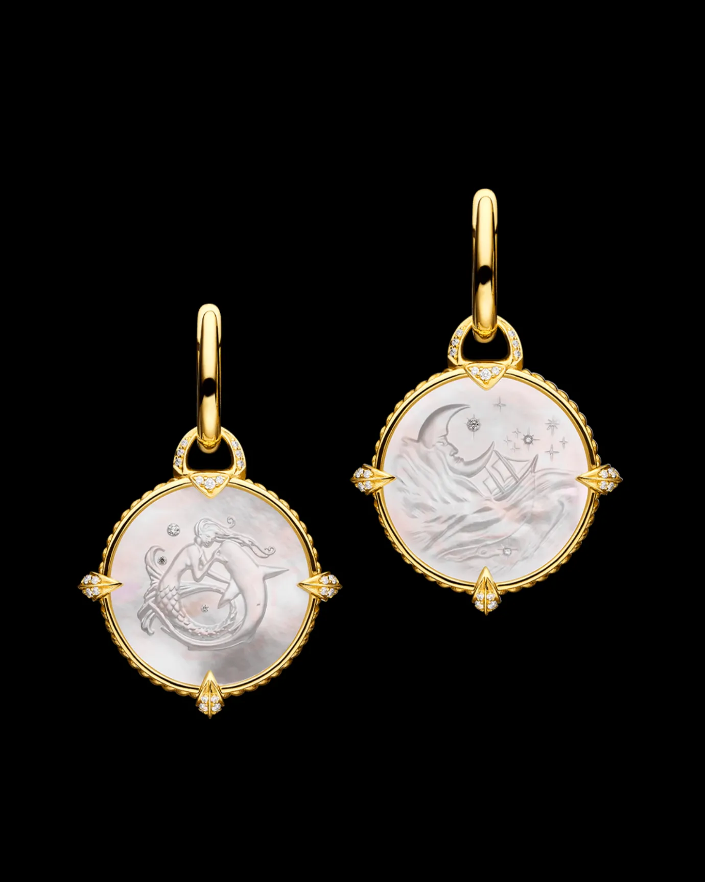 Earrings & Studs^Paspaley Coin Charm Earrings | Mother of Pearl, Diamonds, and Yellow Gold YellowGold