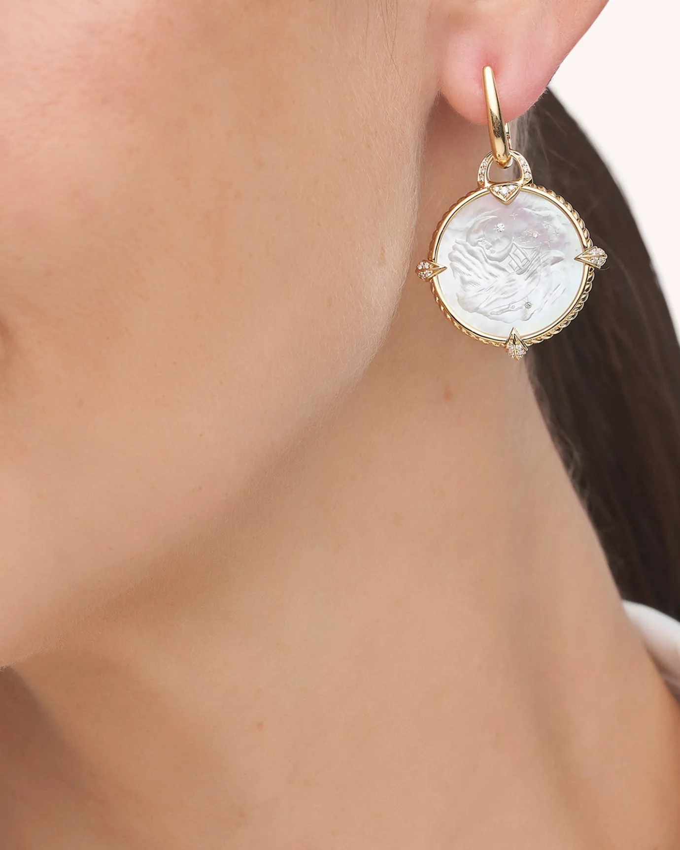 Earrings & Studs^Paspaley Coin Charm Earrings | Mother of Pearl, Diamonds, and Yellow Gold YellowGold