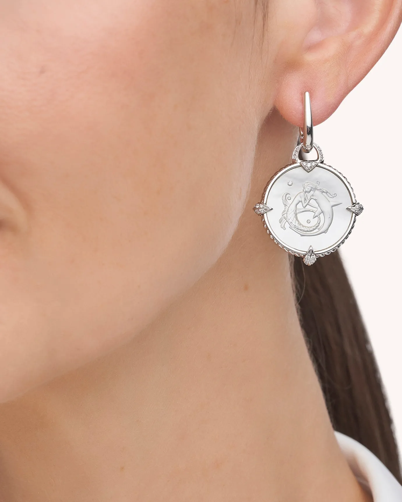 Earrings & Studs^Paspaley Coin Charm Earrings | Mother of Pearl, Diamonds, and White Gold WhiteGold
