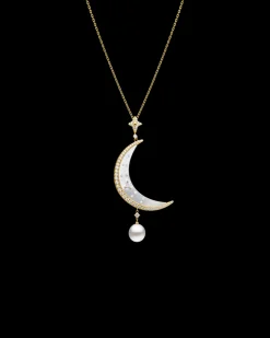 Necklaces & Pendants^Paspaley Crescent Moon Pearl Pendant | 7mm Keshi Pearl, Diamonds, and Yellow Gold YellowGold