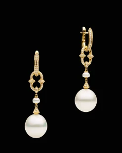 Earrings & Studs^Paspaley Diamond Anchor Link Pearl Earrings | 13mm Drop Pearls, Diamonds, and Yellow Gold YellowGold