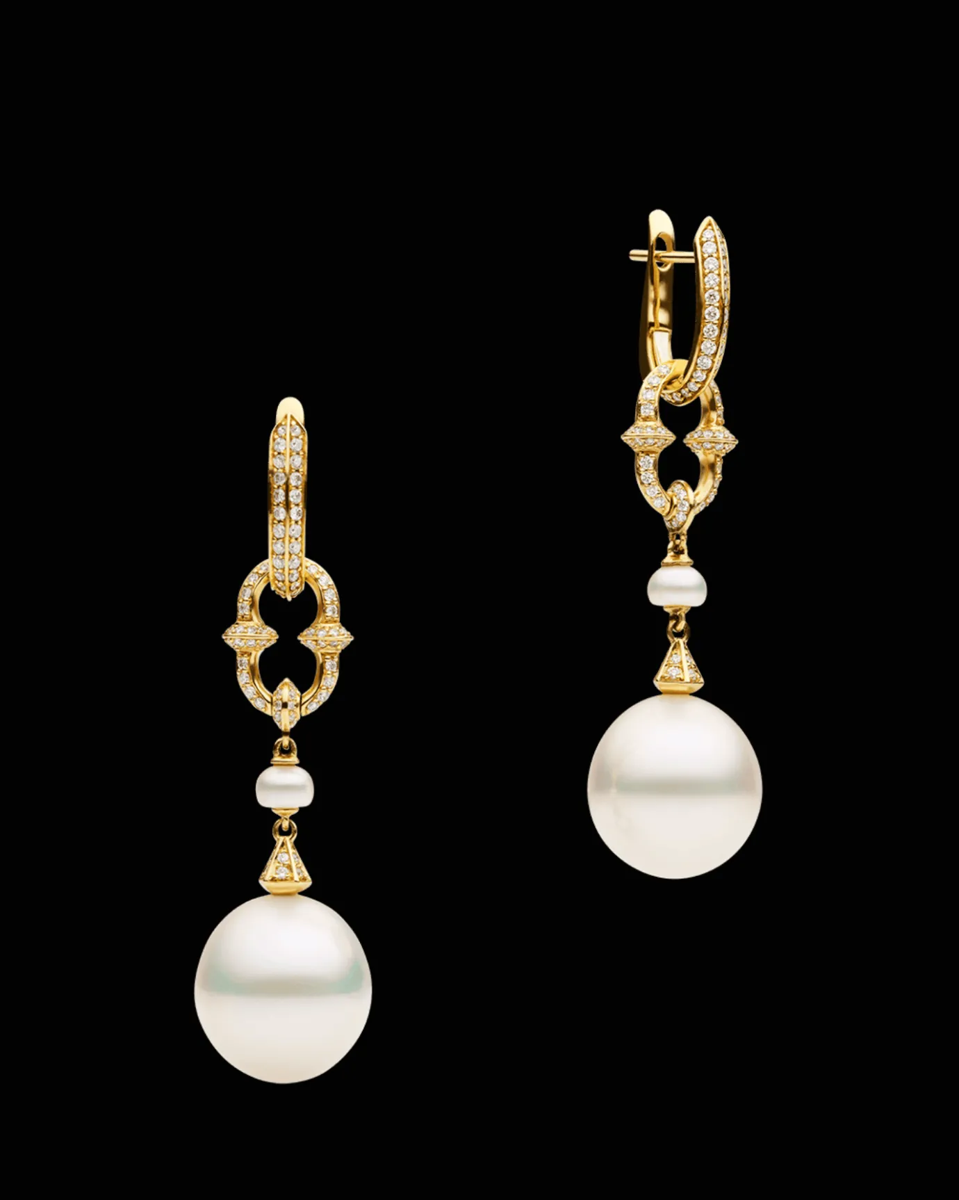 Earrings & Studs^Paspaley Diamond Anchor Link Pearl Earrings | 13mm Drop Pearls, Diamonds, and Yellow Gold YellowGold