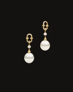 Earrings & Studs^Paspaley Diamond Anchor Link Pearl Earrings | 13mm Drop Pearls, Diamonds, and Yellow Gold YellowGold