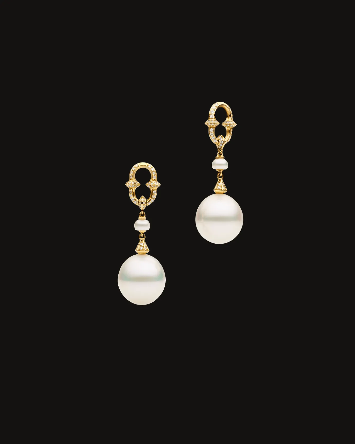 Earrings & Studs^Paspaley Diamond Anchor Link Pearl Earrings | 13mm Drop Pearls, Diamonds, and Yellow Gold YellowGold