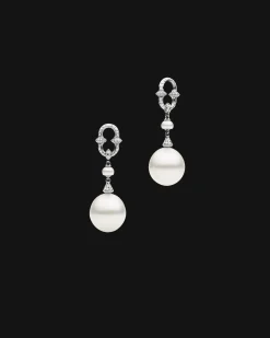 Earrings & Studs^Paspaley Diamond Anchor Link Pearl Earrings | 13mm Drop Pearls, Diamonds, and White Gold WhiteGold