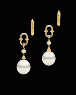 Earrings & Studs^Paspaley Diamond Anchor Link Pearl Earrings | 13mm Drop Pearls, Diamonds, and Yellow Gold YellowGold