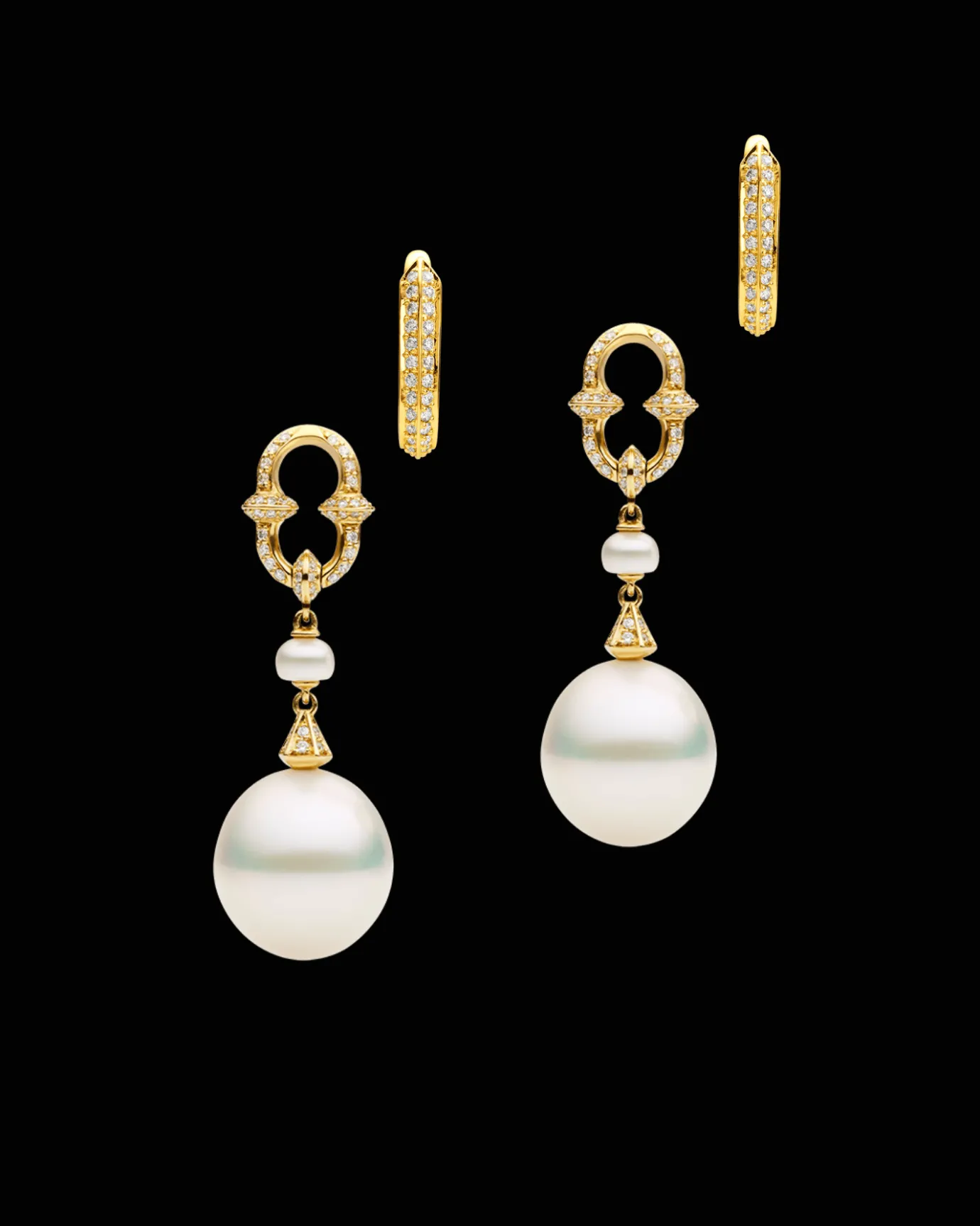 Earrings & Studs^Paspaley Diamond Anchor Link Pearl Earrings | 13mm Drop Pearls, Diamonds, and Yellow Gold YellowGold
