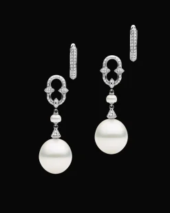 Earrings & Studs^Paspaley Diamond Anchor Link Pearl Earrings | 13mm Drop Pearls, Diamonds, and White Gold WhiteGold