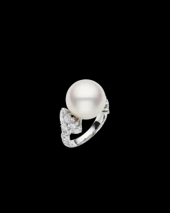 Rings^Paspaley Diamond Clamshell Ring | 15mm Round Pearl, Diamonds, and Platinum