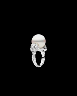 Rings^Paspaley Diamond Clamshell Ring | 15mm Round Pearl, Diamonds, and Platinum