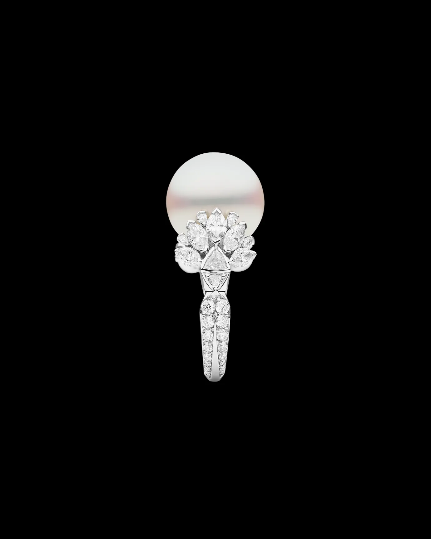 Rings^Paspaley Diamond Clamshell Ring | 15mm Round Pearl, Diamonds, and Platinum