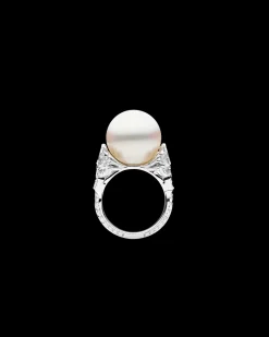 Rings^Paspaley Diamond Clamshell Ring | 15mm Round Pearl, Diamonds, and Platinum