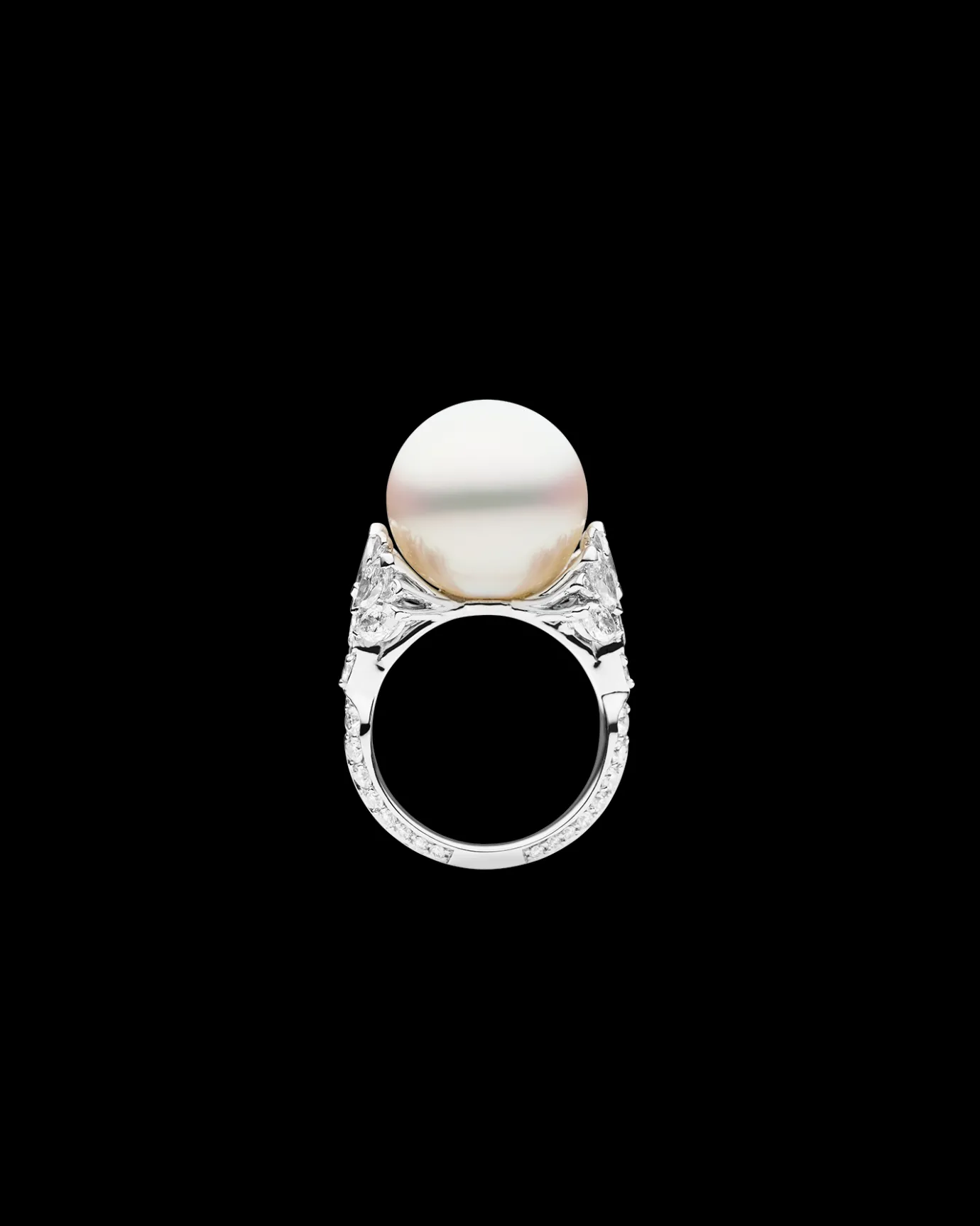 Rings^Paspaley Diamond Clamshell Ring | 15mm Round Pearl, Diamonds, and Platinum