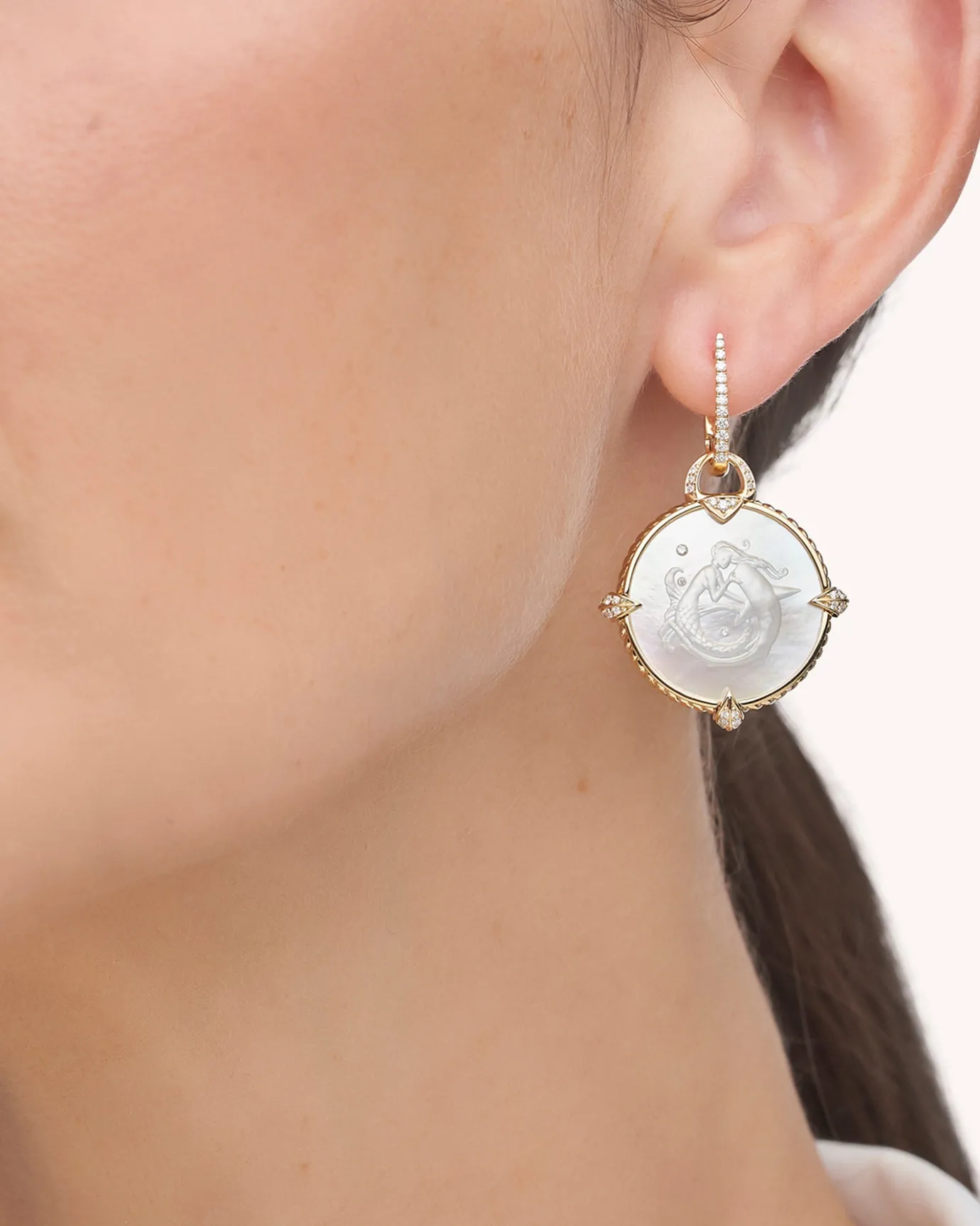 Earrings & Studs^Paspaley Diamond Coin Charm Earrings | Mother of Pearl, Diamonds, and Yellow Gold YellowGold