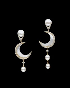 Earrings & Studs^Paspaley Diamond Crescent Moon and Keshi Stud Earrings | 8mm Keshi Pearls, Mother Of Pearl, Diamonds, and Yellow Gold