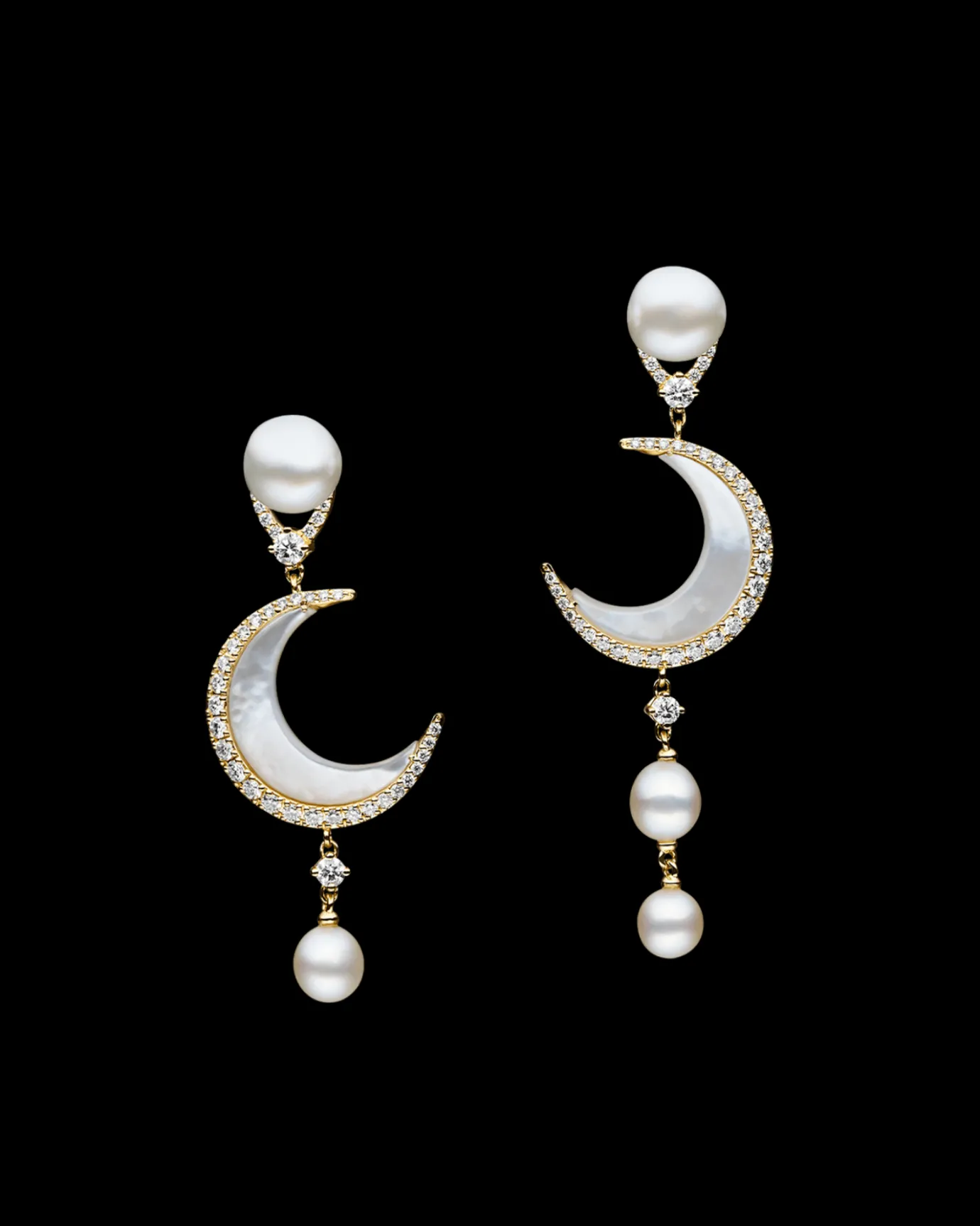 Earrings & Studs^Paspaley Diamond Crescent Moon and Keshi Stud Earrings | 8mm Keshi Pearls, Mother Of Pearl, Diamonds, and Yellow Gold