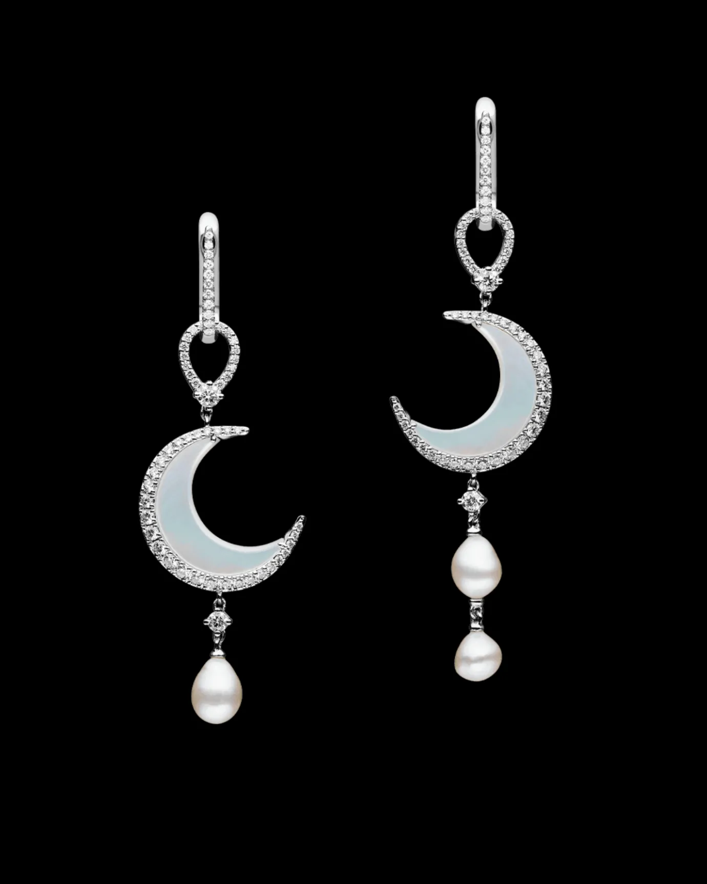 Earrings & Studs^Paspaley Diamond Crescent Moon Earrings | Mother Of Pearl, Diamonds, and White Gold