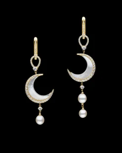 Earrings & Studs^Paspaley Diamond Crescent Moon Earrings | Mother Of Pearl, Diamonds, and Yellow Gold
