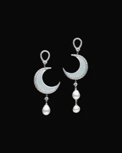 Earrings & Studs^Paspaley Diamond Crescent Moon Earrings | Mother Of Pearl, Diamonds, and White Gold