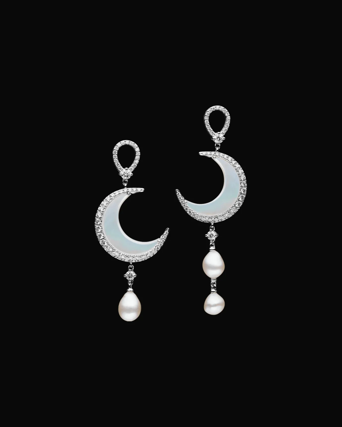 Earrings & Studs^Paspaley Diamond Crescent Moon Earrings | Mother Of Pearl, Diamonds, and White Gold