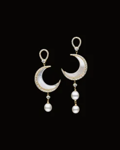 Earrings & Studs^Paspaley Diamond Crescent Moon Earrings | Mother Of Pearl, Diamonds, and Yellow Gold