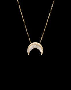 Necklaces & Pendants^Paspaley Diamond Crescent Moon Necklace | Mother of Pearl, Diamonds, and Yellow Gold YellowGold