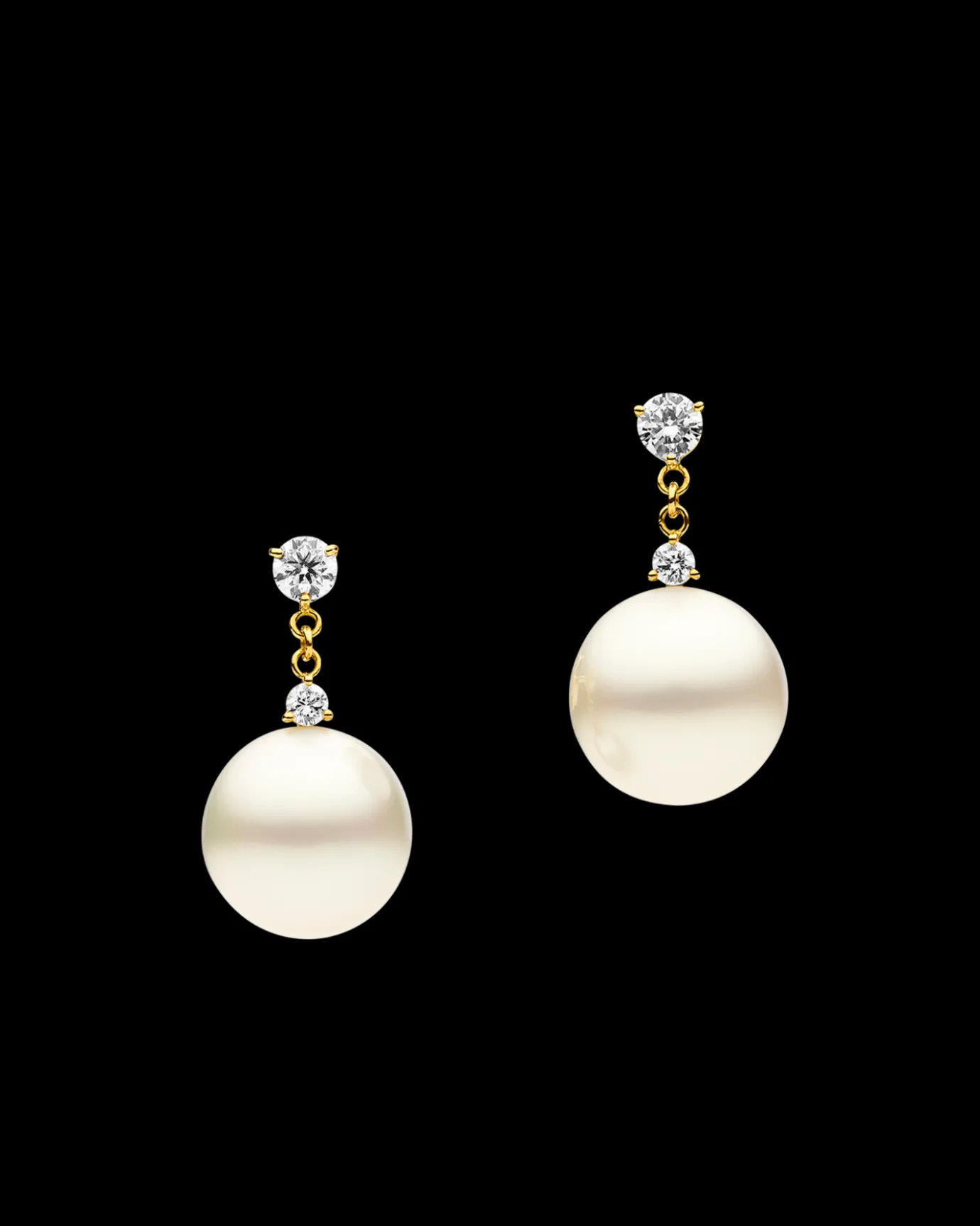 Earrings & Studs^Paspaley Diamond Dew Drop Pearl Earrings | 11mm Round Pearls, Diamonds, and Yellow Gold YellowGold