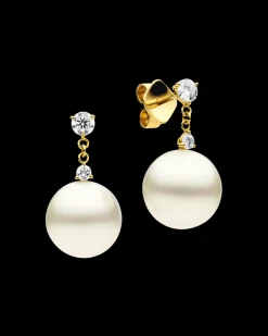 Earrings & Studs^Paspaley Diamond Dew Drop Pearl Earrings | 11mm Round Pearls, Diamonds, and Yellow Gold YellowGold