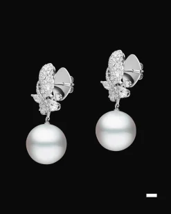 Earrings & Studs^Paspaley Diamond Dragonfly Pearl Earrings | 14mm Round Pearls and Diamonds Platinum