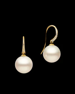 Earrings & Studs^Paspaley Diamond Keel Edge Pearl Earrings | 13mm Round Pearls, Diamonds, and Yellow Gold YellowGold