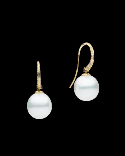 Earrings & Studs^Paspaley Diamond Keel Edge Pearl Earrings | 11mm Oval Pearls, Diamonds, and Yellow Gold YellowGold
