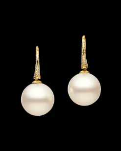 Earrings & Studs^Paspaley Diamond Keel Edge Pearl Earrings | 13mm Round Pearls, Diamonds, and Yellow Gold YellowGold