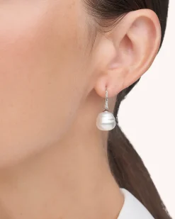 Earrings & Studs^Paspaley Diamond Keel Edge Pearl Earrings | 13mm Circle Pearls, Diamonds, and White Gold WhiteGold